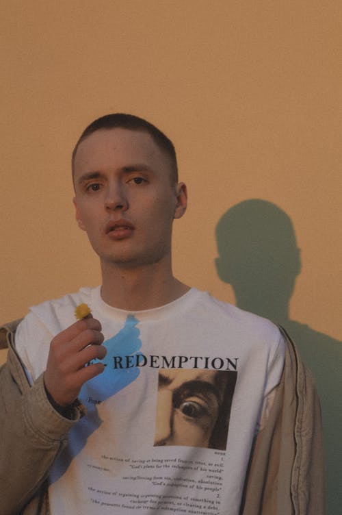 Free Man in Redemption Tshirt Stock Photo